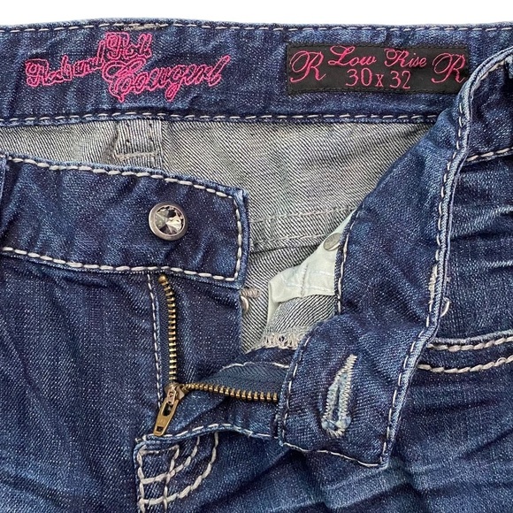Rock and Roll Cowgirl Low Rise Studded Embellished Dark Blue Boot Cut Jeans 30 - Picture 4 of 16